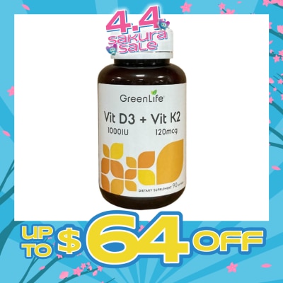 GREENLIFE Vit D3 1000IU + Vit K2 120mg Dietary Supplement Softgel 90s
