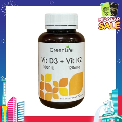 GREENLIFE Vit D3 1000IU + Vit K2 120mg Dietary Supplement Softgel 90s
