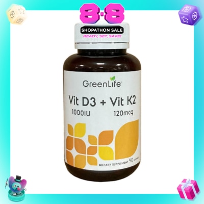 GREENLIFE - Vit D3 1000IU + Vit K2 120mg Dietary Supplement Softgel 90s