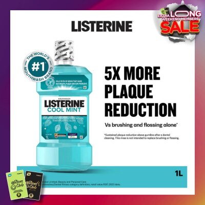 LISTERINE Mouthwash Cool Mint With 4 Essential Oils (Kills 99.9% Germs That Causes Bad Breath) 1000ml