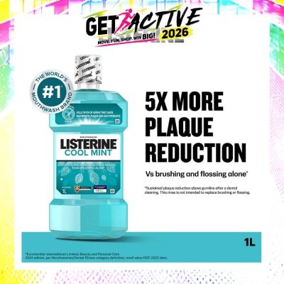 LISTERINE - Mouthwash Cool Mint With 4 Essential Oils (Kills 99.9% Germs That Causes Bad Breath) 1000ml image