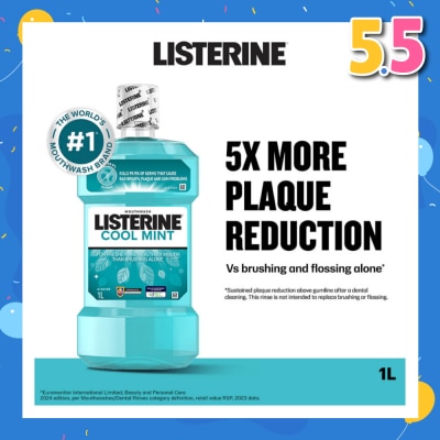 LISTERINE Mouthwash Cool Mint With 4 Essential Oils (Kills 99.9% Germs That Causes Bad Breath) 1000ml