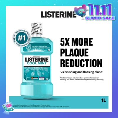 LISTERINE Mouthwash Cool Mint With 4 Essential Oils (Kills 99.9% Germs That Causes Bad Breath) 1000ml