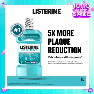 LISTERINE Mouthwash Cool Mint With 4 Essential Oils (Kills 99.9% Germs That Causes Bad Breath) 1000ml