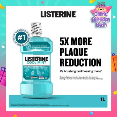 LISTERINE Mouthwash Cool Mint With 4 Essential Oils (Kills 99.9% Germs That Causes Bad Breath) 1000ml