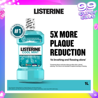 LISTERINE Mouthwash Cool Mint With 4 Essential Oils (Kills 99.9% Germs That Causes Bad Breath) 1000ml