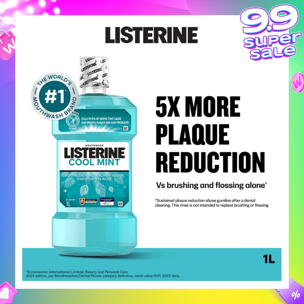 Mouthwash Cool Mint With 4 Essential Oils (Kills 99.9% Germs That Causes Bad Breath) 1000ml