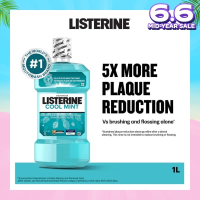 LISTERINE Mouthwash Cool Mint With 4 Essential Oils (Kills 99.9% Germs That Causes Bad Breath) 1000ml