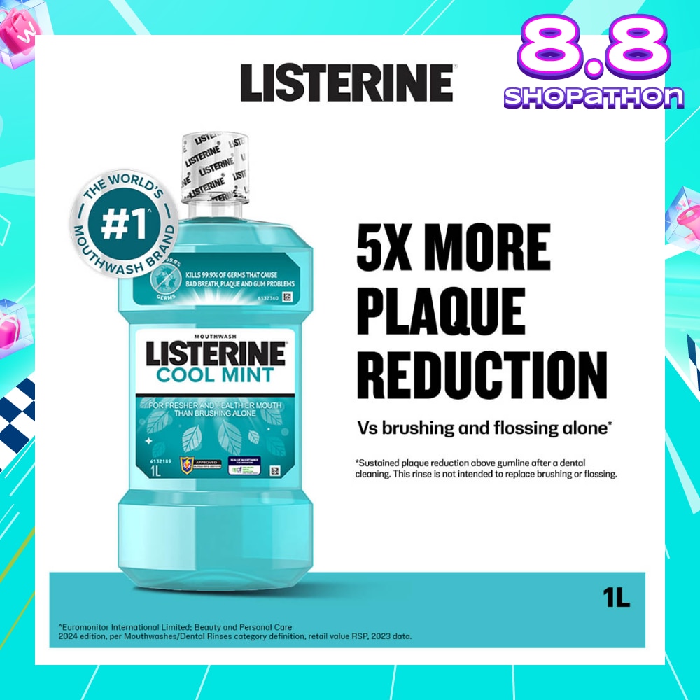 Mouthwash Cool Mint With 4 Essential Oils (Kills 99.9% Germs That Causes Bad Breath) 1000ml