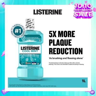 LISTERINE Mouthwash Cool Mint With 4 Essential Oils (Kills 99.9% Germs That Causes Bad Breath) 1000ml