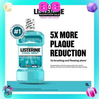 LISTERINE - Mouthwash Cool Mint With 4 Essential Oils (Kills 99.9% Germs That Causes Bad Breath) 1000ml