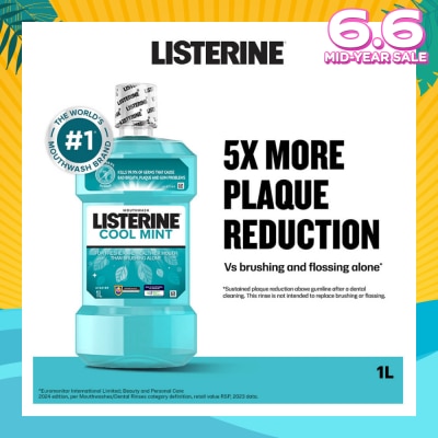 LISTERINE Mouthwash Cool Mint With 4 Essential Oils (Kills 99.9% Germs That Causes Bad Breath) 1000ml