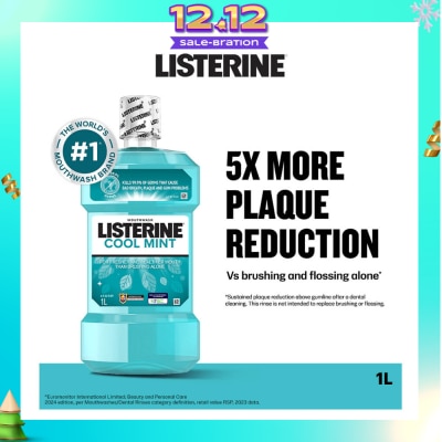 LISTERINE Mouthwash Cool Mint With 4 Essential Oils (Kills 99.9% Germs That Causes Bad Breath) 1000ml
