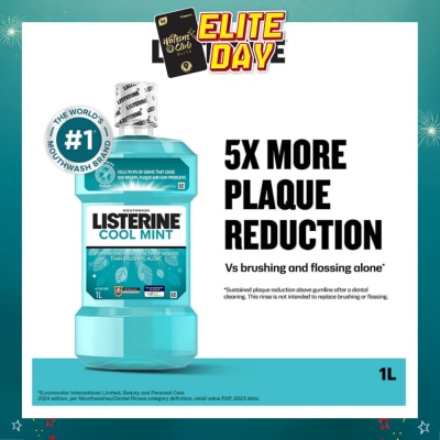 LISTERINE - Mouthwash Cool Mint With 4 Essential Oils (Kills 99.9% Germs That Causes Bad Breath) 1000ml