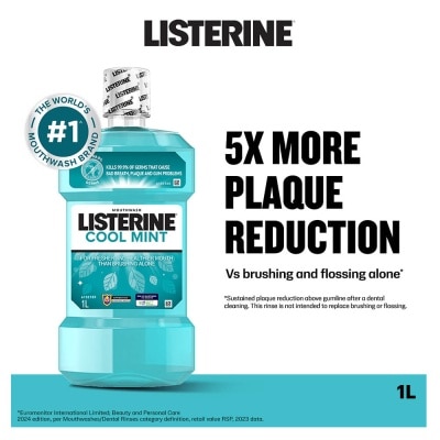 LISTERINE Mouthwash Cool Mint With 4 Essential Oils (Kills 99.9% Germs That Causes Bad Breath) 1000ml