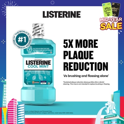 LISTERINE Mouthwash Cool Mint With 4 Essential Oils (Kills 99.9% Germs That Causes Bad Breath) 1000ml