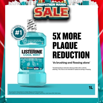 LISTERINE - Mouthwash Cool Mint With 4 Essential Oils (Kills 99.9% Germs That Causes Bad Breath) 1000ml