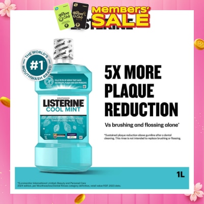 LISTERINE Mouthwash Cool Mint With 4 Essential Oils (Kills 99.9% Germs That Causes Bad Breath) 1000ml