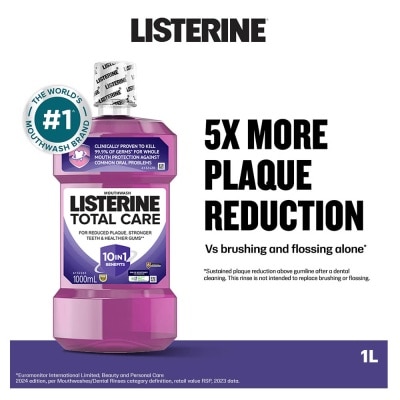 LISTERINE Total Care With 6-In-1 Benefits Mouthwash (Reduce Plaque Freshen Breath And Help Keep Teeth Naturally White for 12Hr Protection) 1000ml