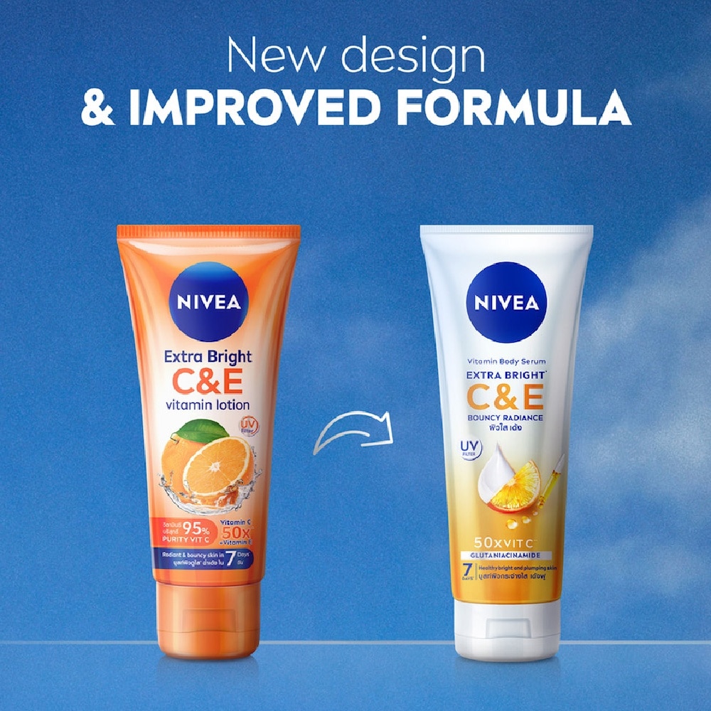 NIVEA® Extra White C&E Vitamin Lotion with 50x Vitamin C & concentrated Vitamin E to repair & moisturise skin.