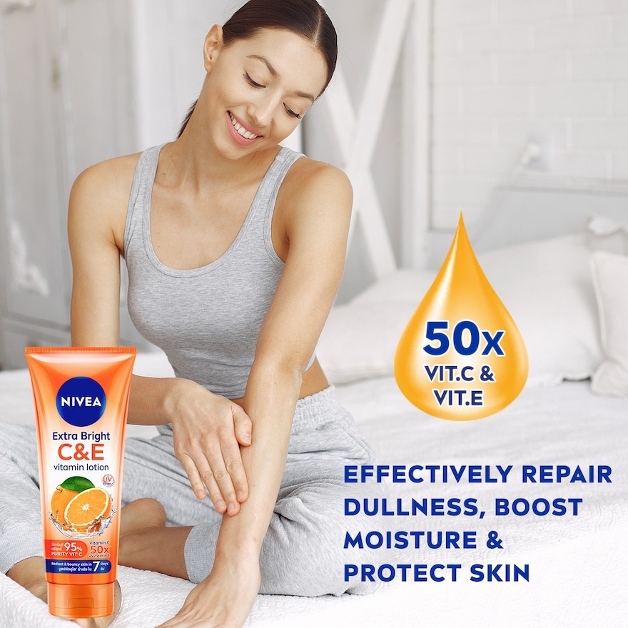 NIVEA® Extra White C&E Vitamin Lotion with 50x Vitamin C & concentrated Vitamin E to repair & moisturise skin.