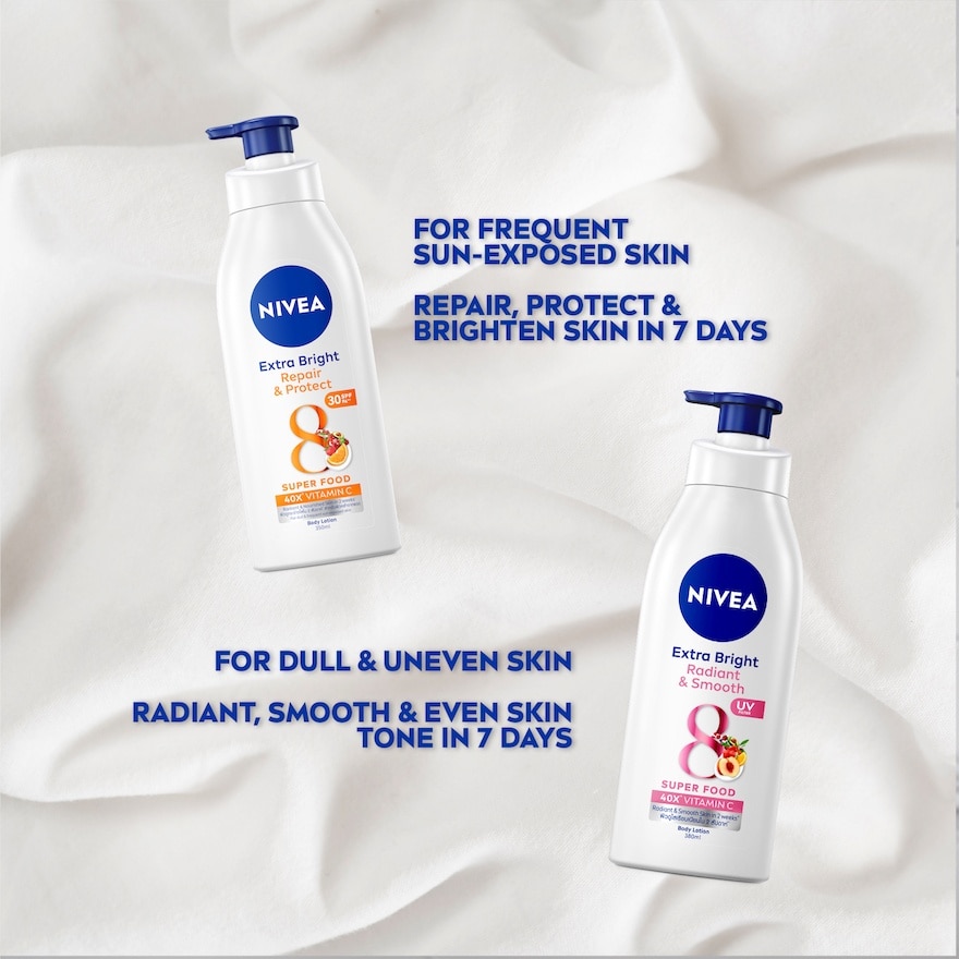 NIVEA® Extra White C&E Vitamin Lotion with 50x Vitamin C & concentrated Vitamin E to repair & moisturise skin.