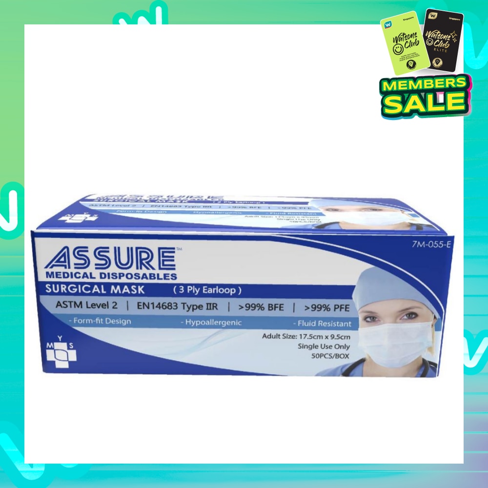 3ply Surgical Disposable Face Mask Earloop Adult (BFE >99% + PFE >99%) 50s