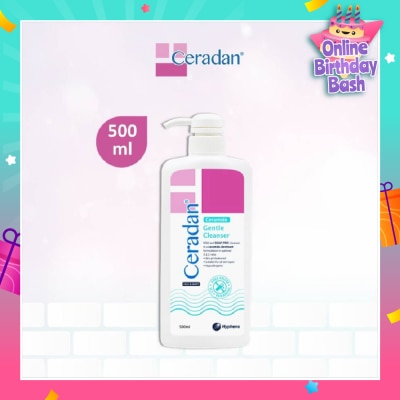 CERADAN Gentle Cleanser (Gentle, Non-foaming gel, Soap-free + 3:1:1 Ceramide-dominant + For Eczema-prone, Dry & Sensitive Skin) 500ml