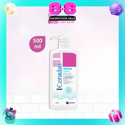 CERADAN - Gentle Cleanser (Gentle, Non-foaming gel, Soap-free + 3:1:1 Ceramide-dominant + For Eczema-prone, Dry & Sensitive Skin) 500ml