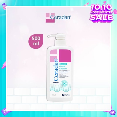 CERADAN Gentle Cleanser (Gentle, Non-foaming gel, Soap-free + 3:1:1 Ceramide-dominant + For Eczema-prone, Dry & Sensitive Skin) 500ml