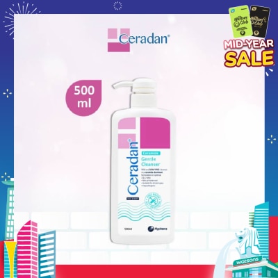 CERADAN Gentle Cleanser (Gentle, Non-foaming gel, Soap-free + 3:1:1 Ceramide-dominant + For Eczema-prone, Dry & Sensitive Skin) 500ml