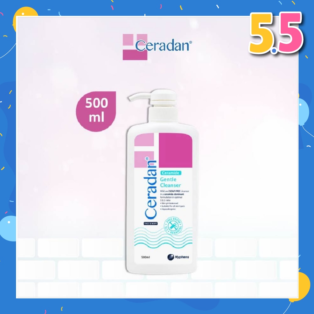 Gentle Cleanser (Gentle, Non-foaming gel, Soap-free + 3:1:1 Ceramide-dominant + For Eczema-prone, Dry & Sensitive Skin) 500ml