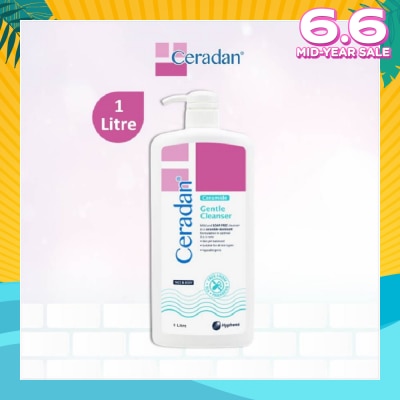 CERADAN Gentle Cleanser (Gentle, Non-foaming gel, Soap-free + 3:1:1 Ceramide-dominant + For Eczema-prone, Dry & Sensitive Skin) 1L