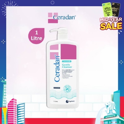 CERADAN Gentle Cleanser (Gentle, Non-foaming gel, Soap-free + 3:1:1 Ceramide-dominant + For Eczema-prone, Dry & Sensitive Skin) 1L