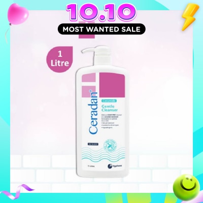 CERADAN Gentle Cleanser (Gentle, Non foaming gel, Soap free + 3:1:1 Ceramide dominant + For Eczema prone, Dry & Sensitive Skin) 1L image