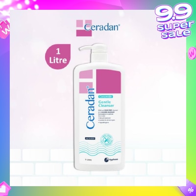 CERADAN Gentle Cleanser (Gentle, Non-foaming gel, Soap-free + 3:1:1 Ceramide-dominant + For Eczema-prone, Dry & Sensitive Skin) 1L