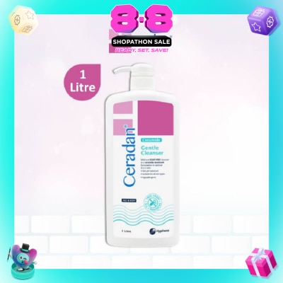 CERADAN - Gentle Cleanser (Gentle, Non-foaming gel, Soap-free + 3:1:1 Ceramide-dominant + For Eczema-prone, Dry & Sensitive Skin) 1L