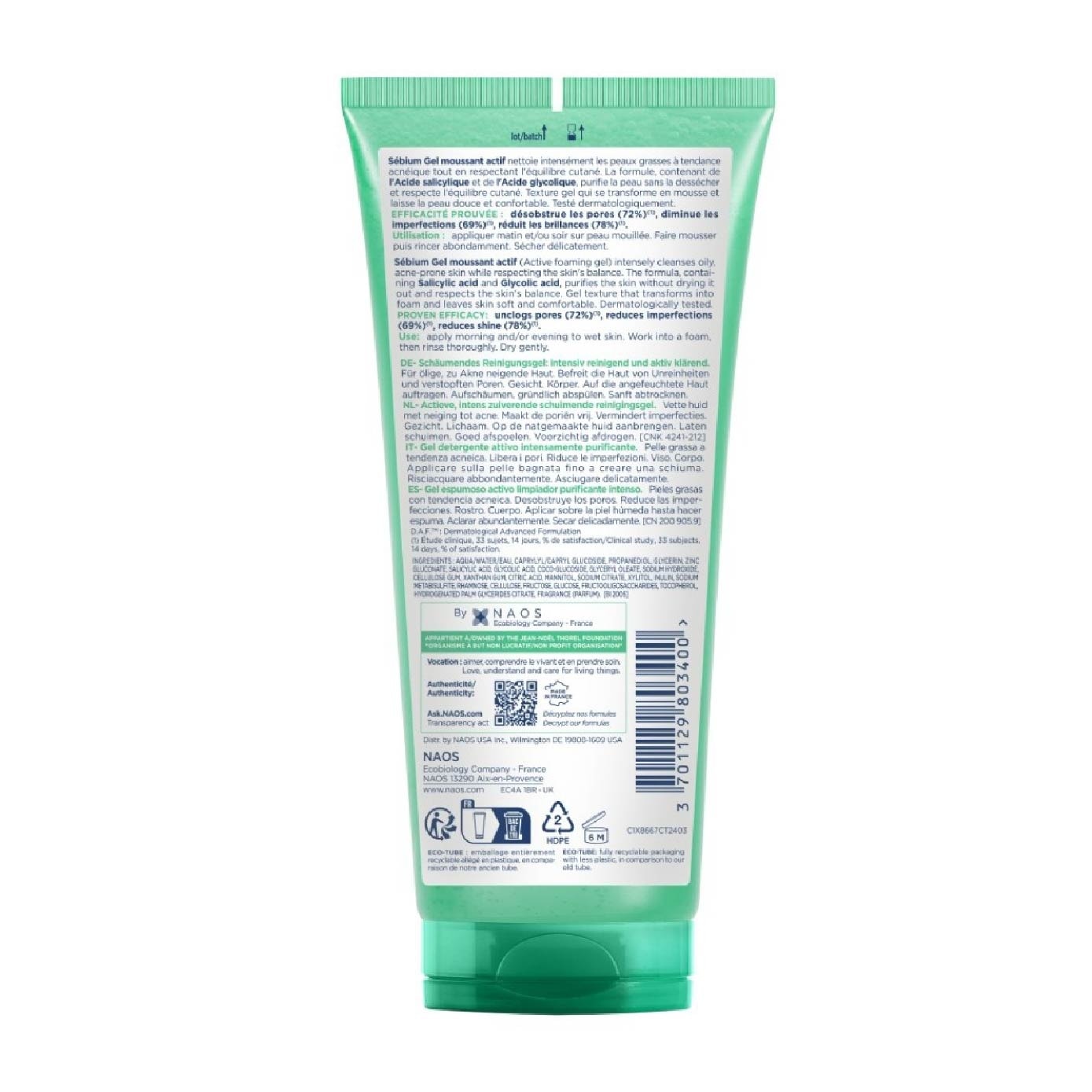 Sebium Gel Moussant Actif Anti-Acne Treatment Foaming Gel Cleanser (Helps To Reduce Acne & Blackheads For Oily, Acne-Prone Skin) 200ml image