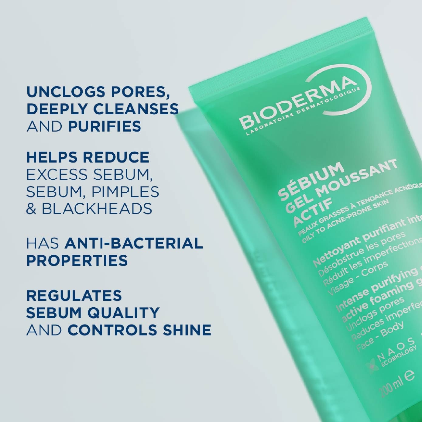 Sebium Gel Moussant Actif Anti-Acne Treatment Foaming Gel Cleanser (Helps To Reduce Acne & Blackheads For Oily, Acne-Prone Skin) 200ml image