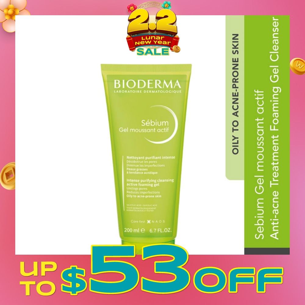 Sebium Gel Moussant Actif Anti-Acne Treatment Foaming Gel Cleanser (Helps To Reduce Acne & Blackheads For Oily, Acne-Prone Skin) 200ml