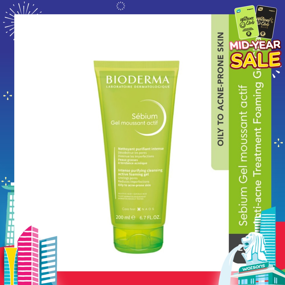 Sebium Gel Moussant Actif Anti-Acne Treatment Foaming Gel Cleanser (Helps To Reduce Acne & Blackheads For Oily, Acne-Prone Skin) 200ml