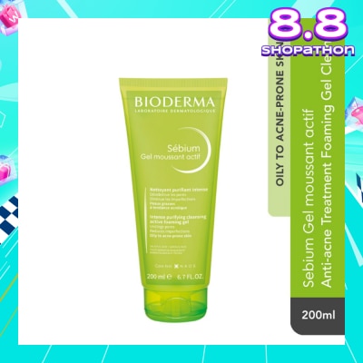 BIODERMA Sebium Gel Moussant Actif Anti-Acne Treatment Foaming Gel Cleanser (Helps To Reduce Acne & Blackheads For Oily, Acne-Prone Skin) 200ml