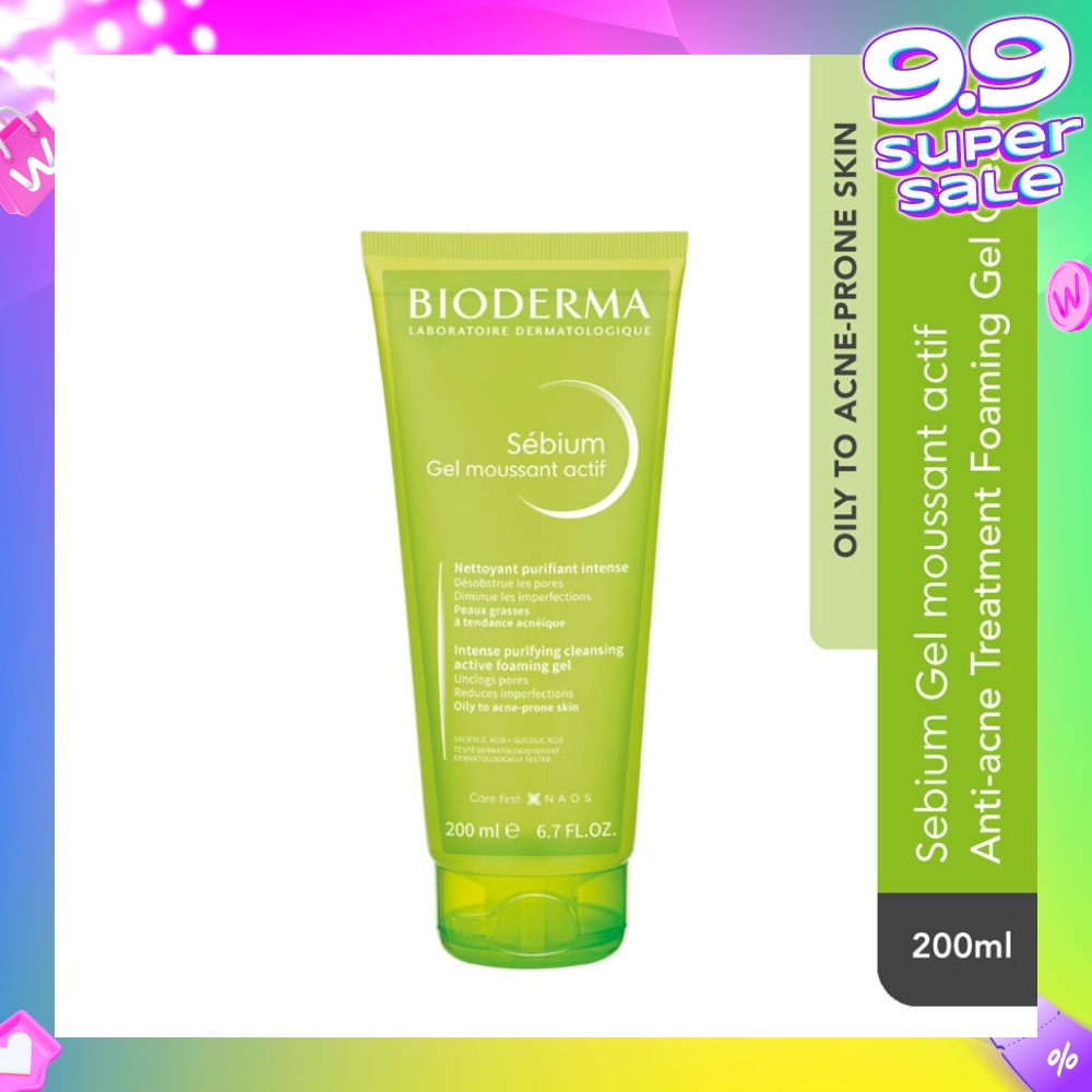 Sebium Gel Moussant Actif Anti-Acne Treatment Foaming Gel Cleanser (Helps To Reduce Acne & Blackheads For Oily, Acne-Prone Skin) 200ml