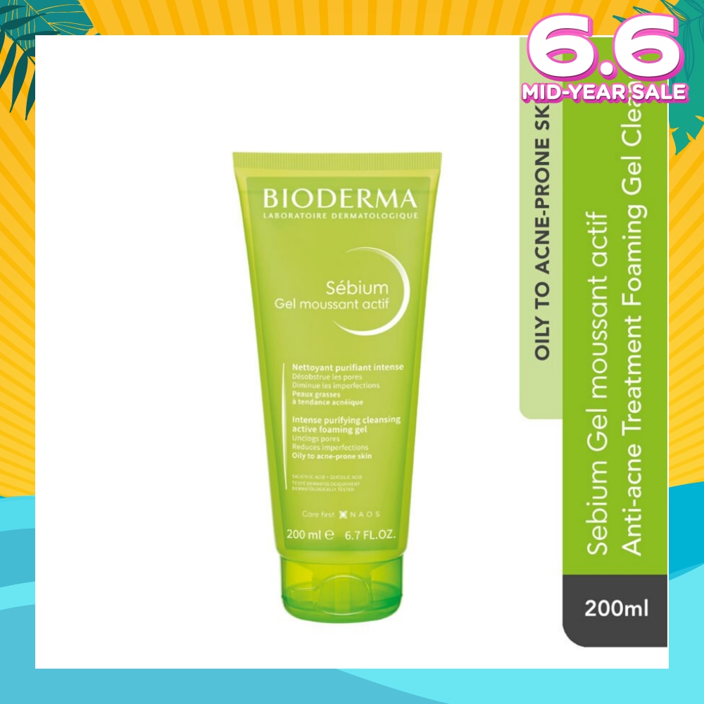 Sebium Gel Moussant Actif Anti-Acne Treatment Foaming Gel Cleanser (Helps To Reduce Acne & Blackheads For Oily, Acne-Prone Skin) 200ml
