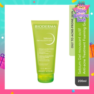 BIODERMA Sebium Gel Moussant Actif Anti-Acne Treatment Foaming Gel Cleanser (Helps To Reduce Acne & Blackheads For Oily, Acne-Prone Skin) 200ml