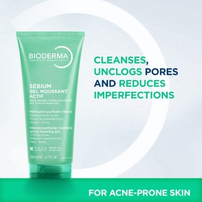 BIODERMA - Sebium Gel Moussant Actif Anti-Acne Treatment Foaming Gel Cleanser (Helps To Reduce Acne & Blackheads For Oily, Acne-Prone Skin) 200ml
