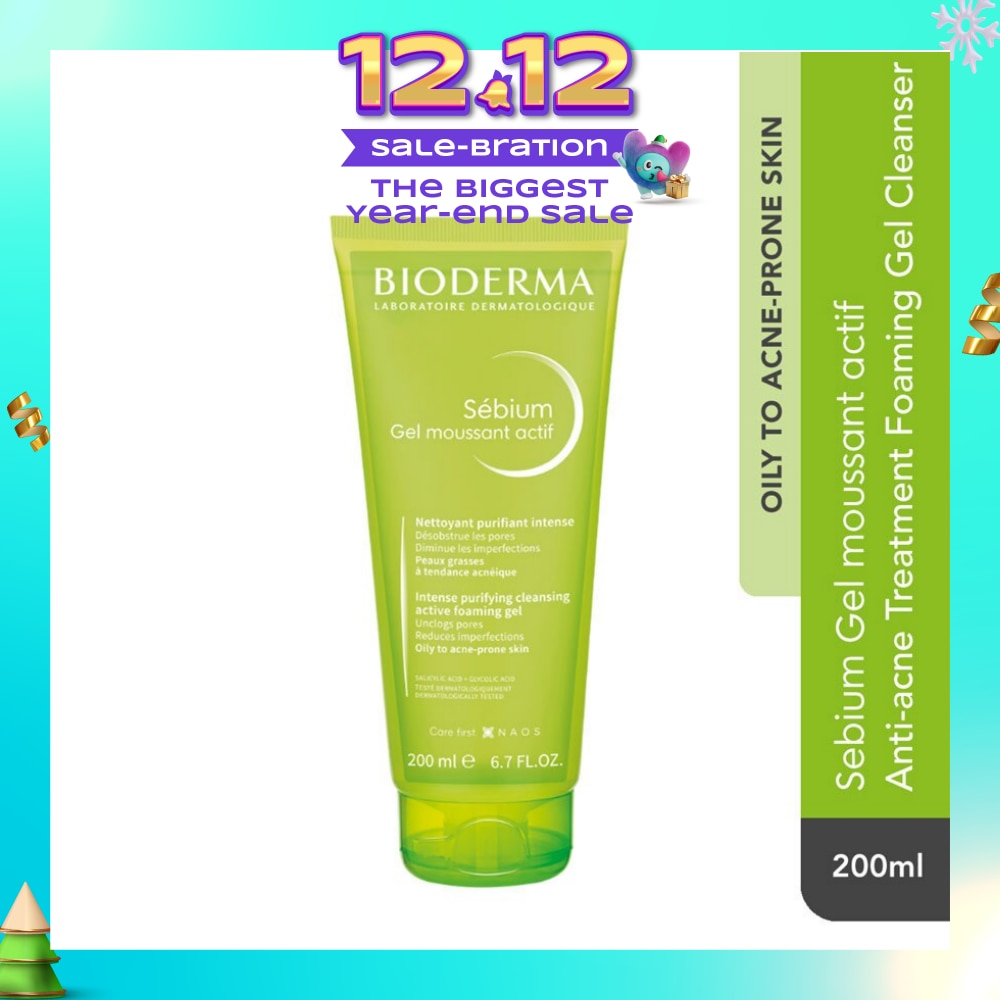 Sebium Gel Moussant Actif Anti-Acne Treatment Foaming Gel Cleanser (Helps To Reduce Acne & Blackheads For Oily, Acne-Prone Skin) 200ml