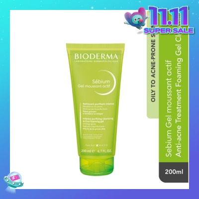 BIODERMA Sebium Gel Moussant Actif Anti-Acne Treatment Foaming Gel Cleanser (Helps To Reduce Acne & Blackheads For Oily, Acne-Prone Skin) 200ml