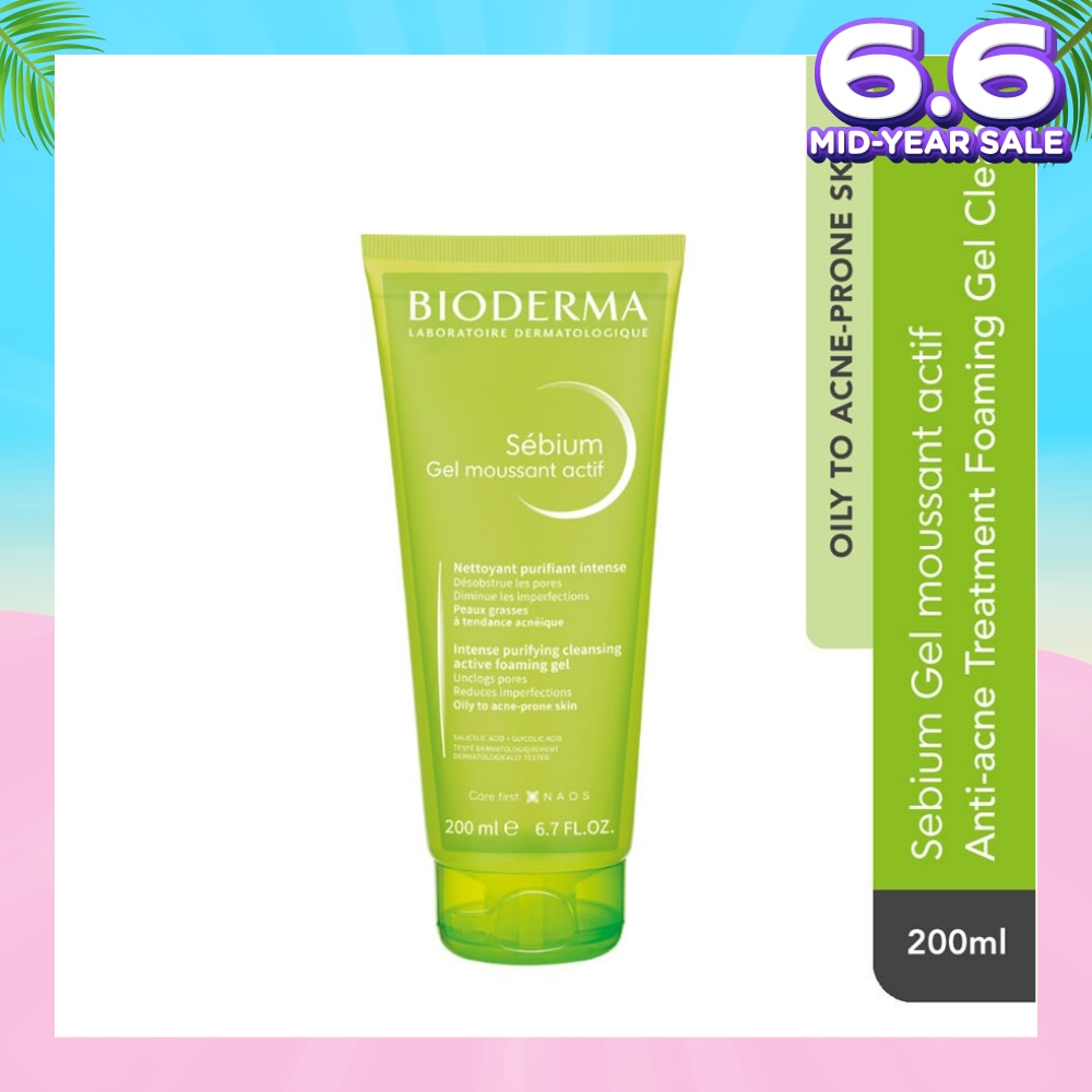 Sebium Gel Moussant Actif Anti-Acne Treatment Foaming Gel Cleanser (Helps To Reduce Acne & Blackheads For Oily, Acne-Prone Skin) 200ml