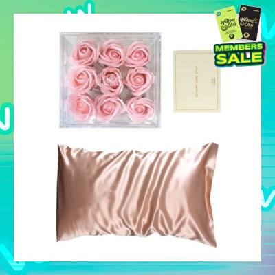 WHITE TROUSSEAU Pink Blush Blossom Box consist Eden Pillowcase 1s + Soap-Scented Pink Roses Set
